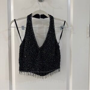Andretta Donatello Black Beaded Women's Top